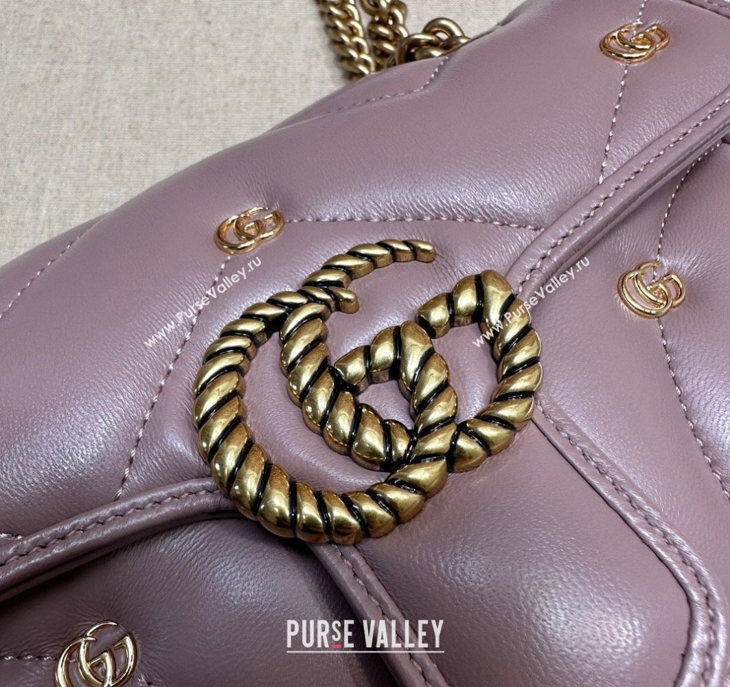 Gucci GG Marmont Mini shoulder bag 446744 Leather Nude Pink with small Double G studs 2024 (dlh-23122128)