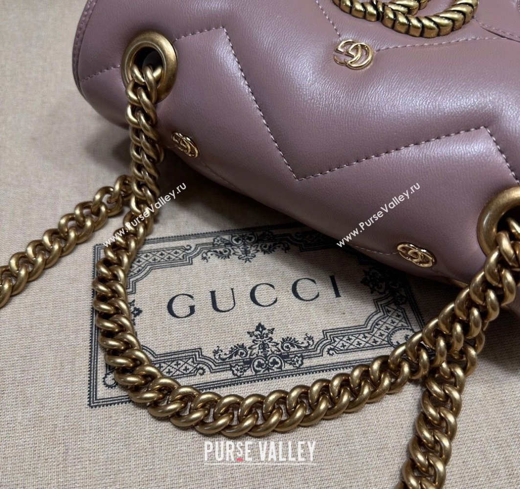 Gucci GG Marmont Mini shoulder bag 446744 Leather Nude Pink with small Double G studs 2024 (dlh-23122128)