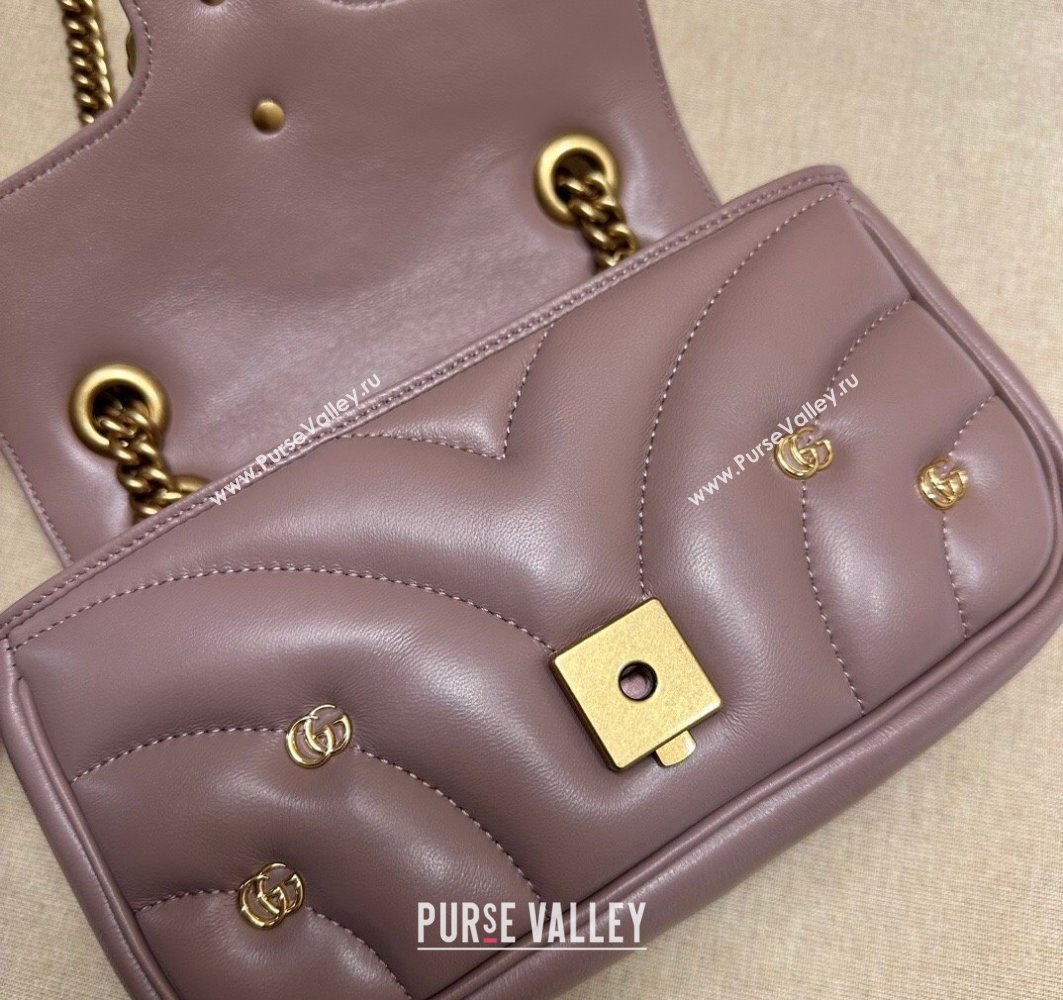 Gucci GG Marmont Mini shoulder bag 446744 Leather Nude Pink with small Double G studs 2024 (dlh-23122128)