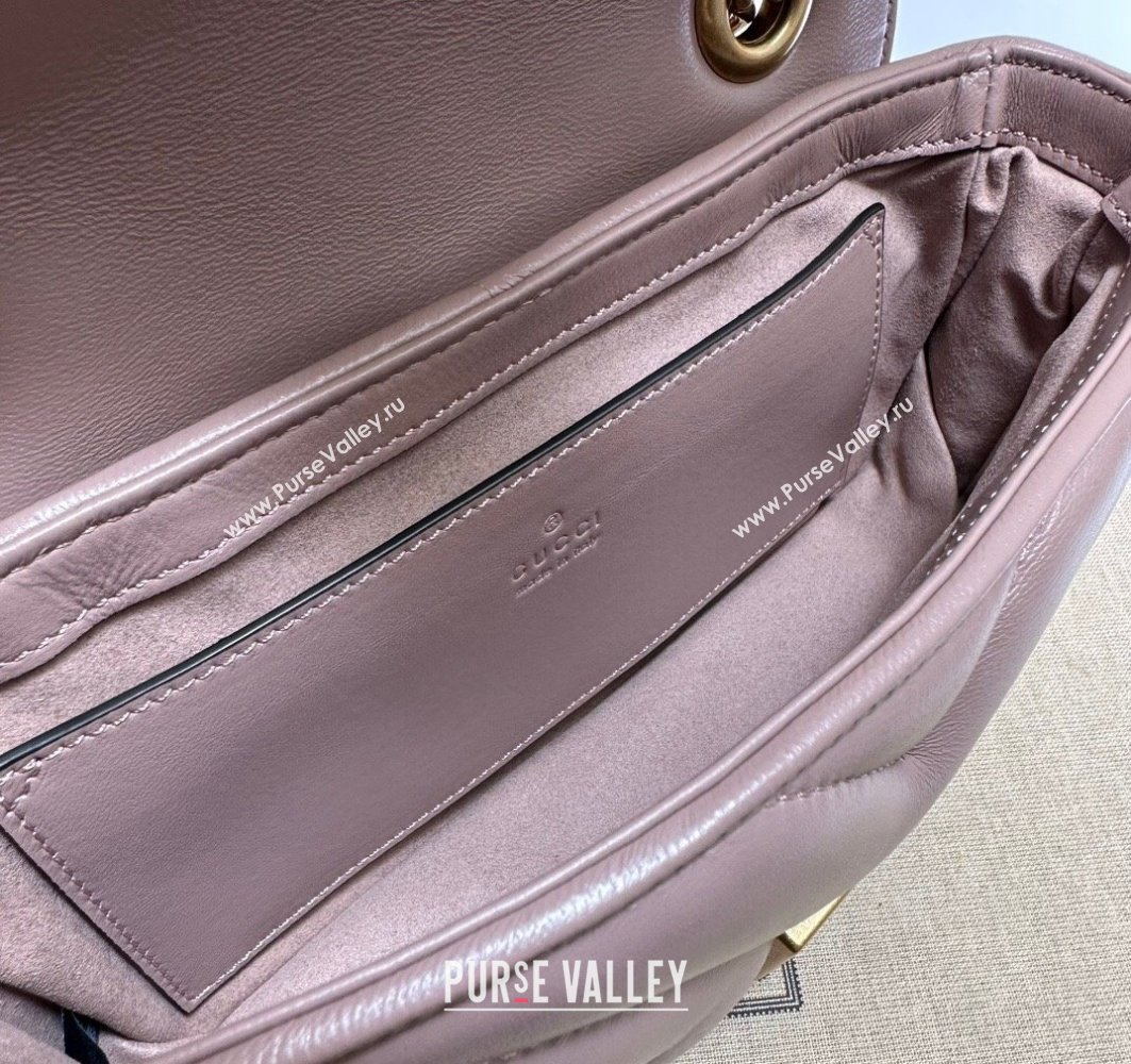 Gucci GG Marmont Mini shoulder bag 446744 Leather Nude Pink with small Double G studs 2024 (dlh-23122128)