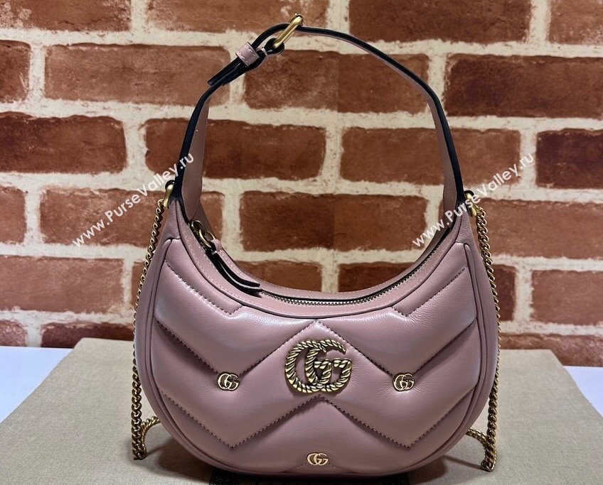 Gucci GG Marmont half-moon-shaped Mini bag 770983 Leather Nude Pink with small Double G studs 2024 (dlh-23122135)