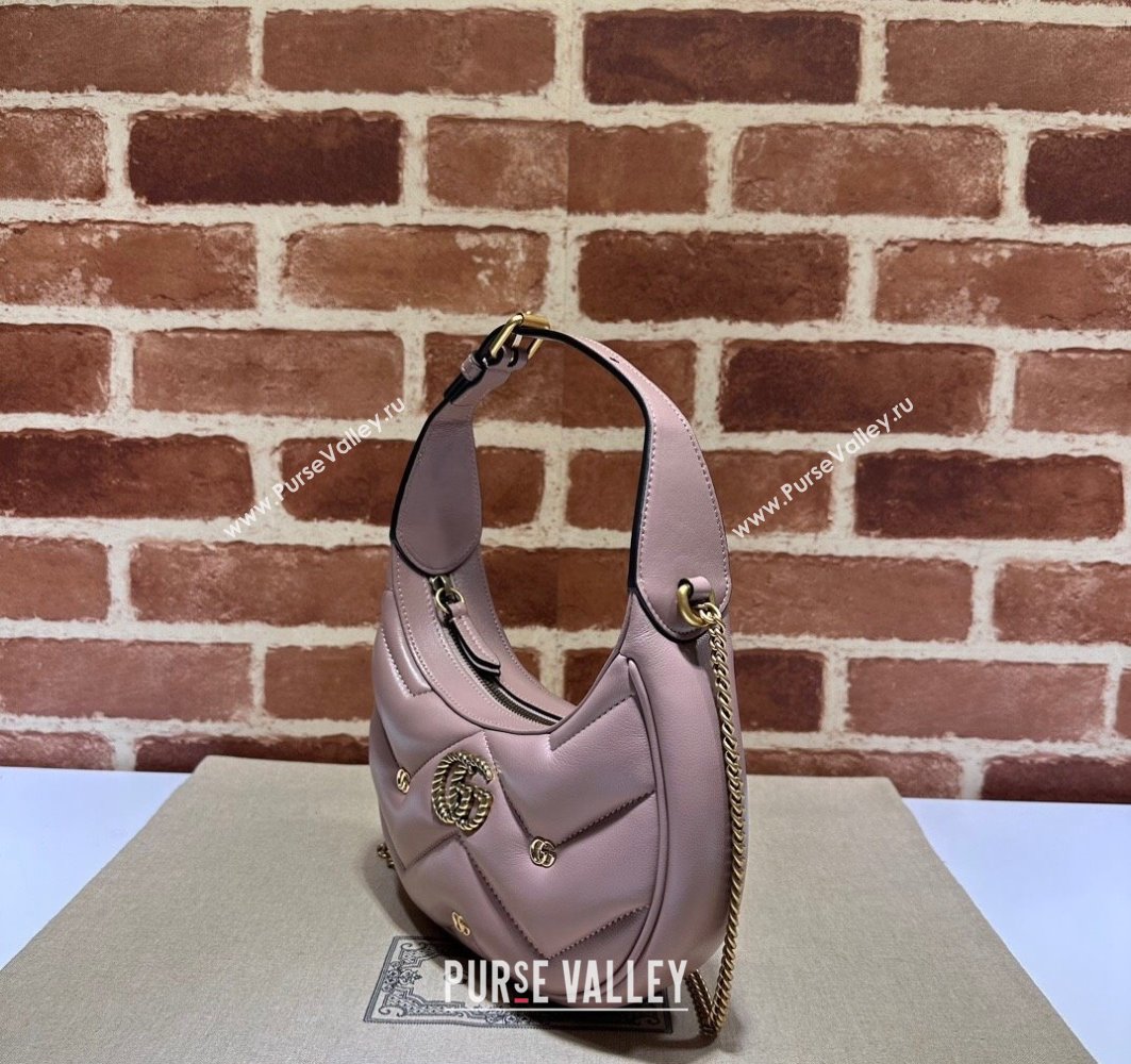 Gucci GG Marmont half-moon-shaped Mini bag 770983 Leather Nude Pink with small Double G studs 2024 (dlh-23122135)
