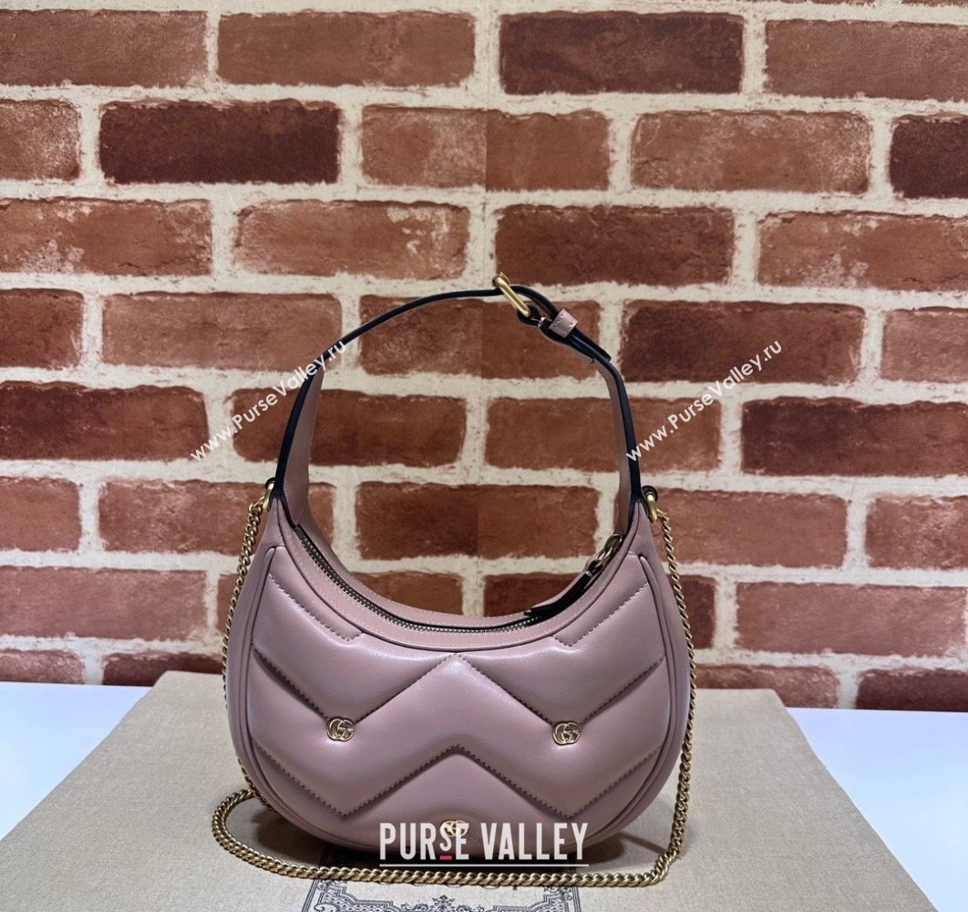 Gucci GG Marmont half-moon-shaped Mini bag 770983 Leather Nude Pink with small Double G studs 2024 (dlh-23122135)