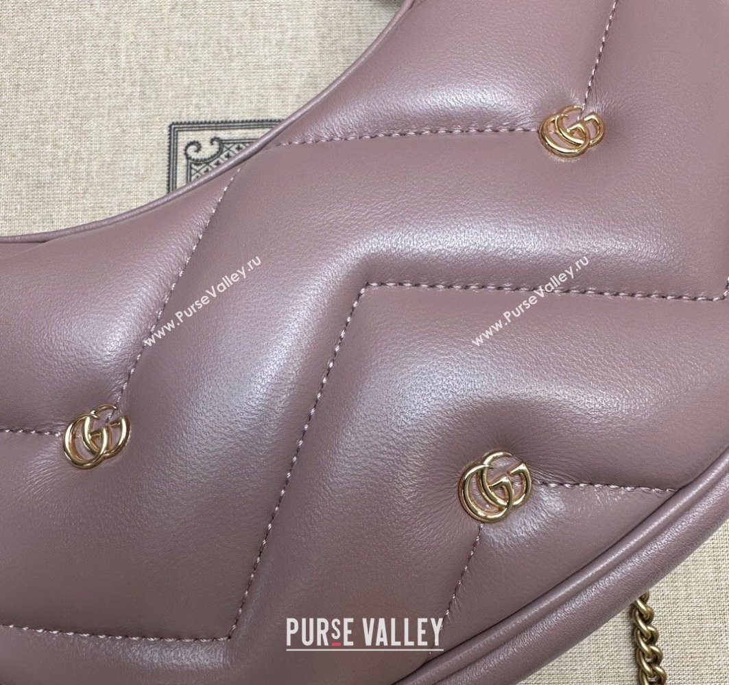 Gucci GG Marmont half-moon-shaped Mini bag 770983 Leather Nude Pink with small Double G studs 2024 (dlh-23122135)
