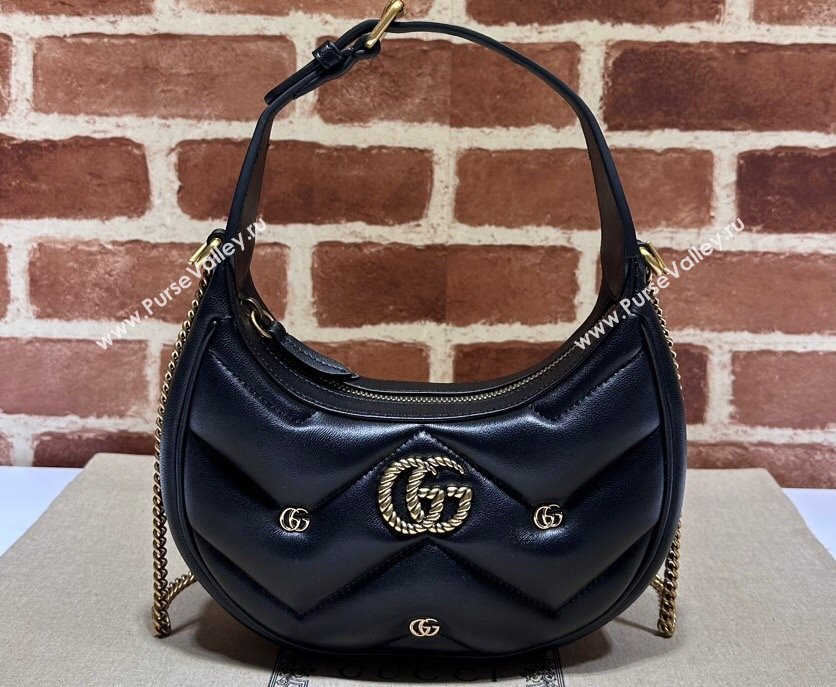 Gucci GG Marmont half-moon-shaped Mini bag 770983 Leather Black with small Double G studs 2024 (dlh-23122133)