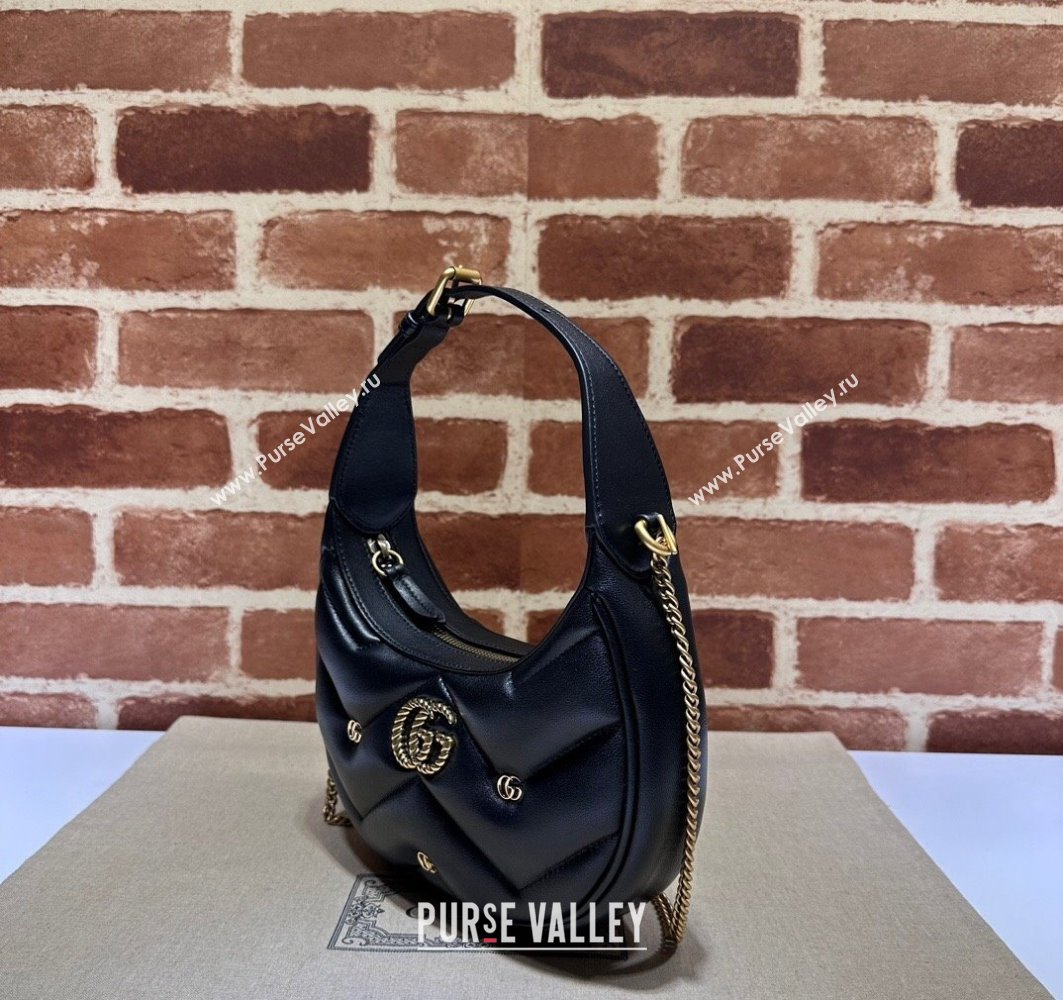 Gucci GG Marmont half-moon-shaped Mini bag 770983 Leather Black with small Double G studs 2024 (dlh-23122133)