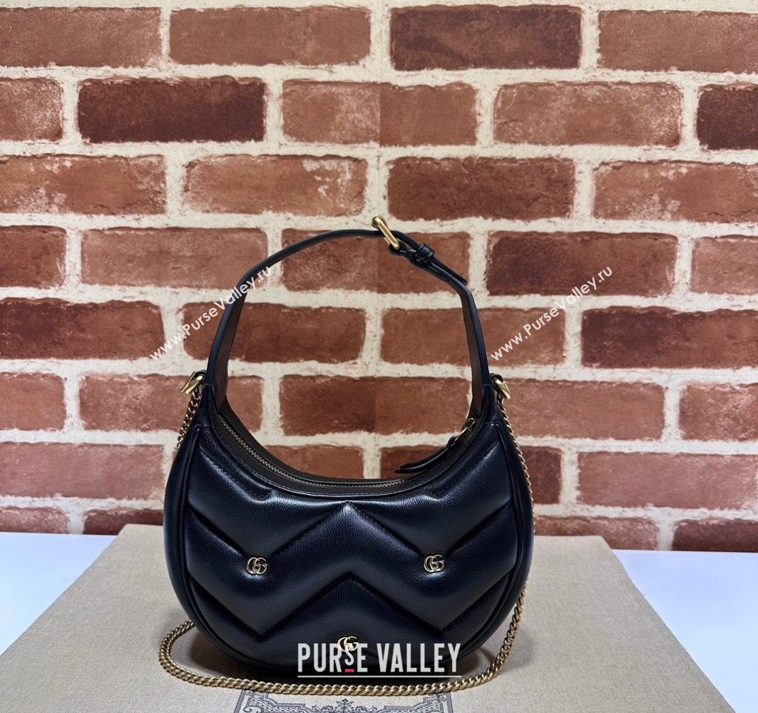 Gucci GG Marmont half-moon-shaped Mini bag 770983 Leather Black with small Double G studs 2024 (dlh-23122133)