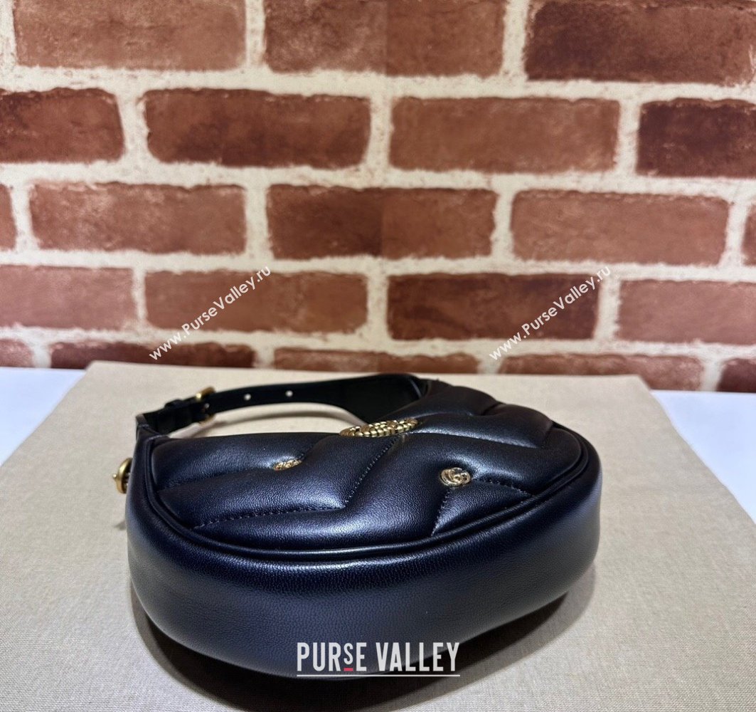 Gucci GG Marmont half-moon-shaped Mini bag 770983 Leather Black with small Double G studs 2024 (dlh-23122133)