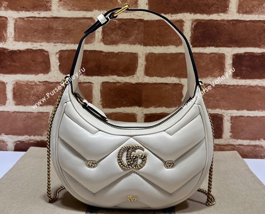 Gucci GG Marmont half-moon-shaped Mini bag 770983 Leather White with small Double G studs 2024 (dlh-23122134)