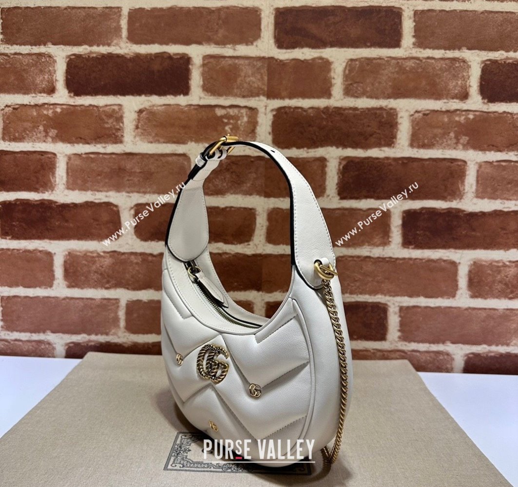 Gucci GG Marmont half-moon-shaped Mini bag 770983 Leather White with small Double G studs 2024 (dlh-23122134)