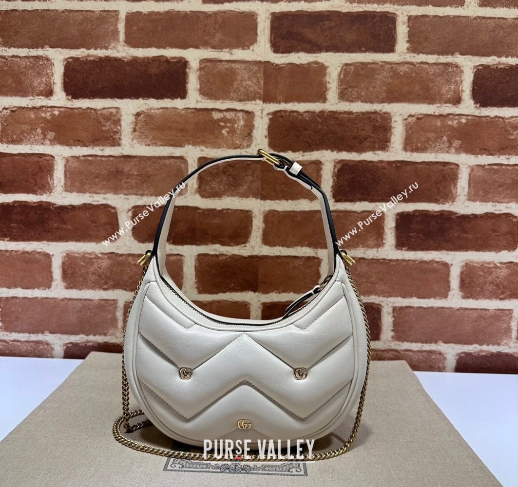 Gucci GG Marmont half-moon-shaped Mini bag 770983 Leather White with small Double G studs 2024 (dlh-23122134)