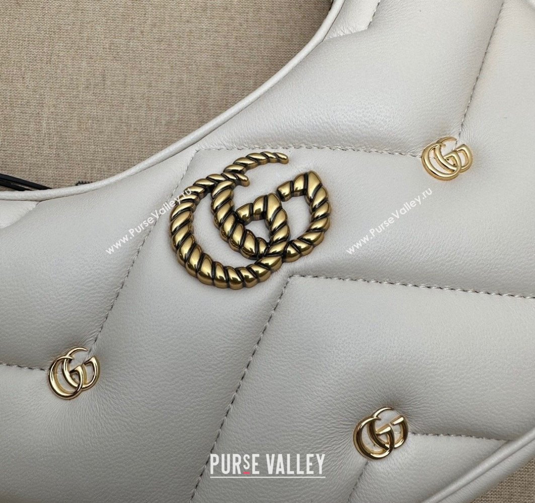 Gucci GG Marmont half-moon-shaped Mini bag 770983 Leather White with small Double G studs 2024 (dlh-23122134)