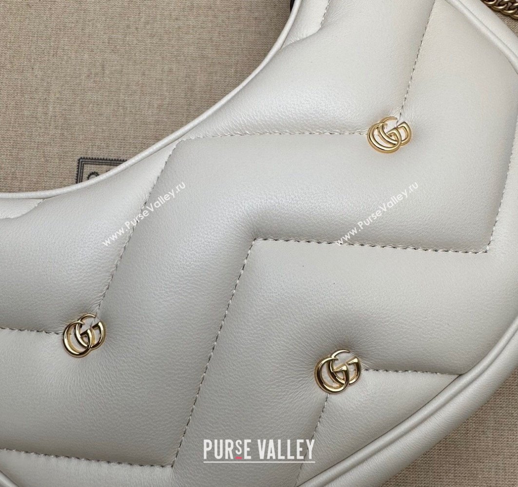 Gucci GG Marmont half-moon-shaped Mini bag 770983 Leather White with small Double G studs 2024 (dlh-23122134)