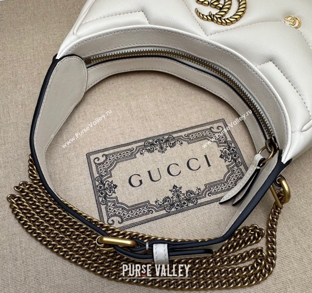 Gucci GG Marmont half-moon-shaped Mini bag 770983 Leather White with small Double G studs 2024 (dlh-23122134)