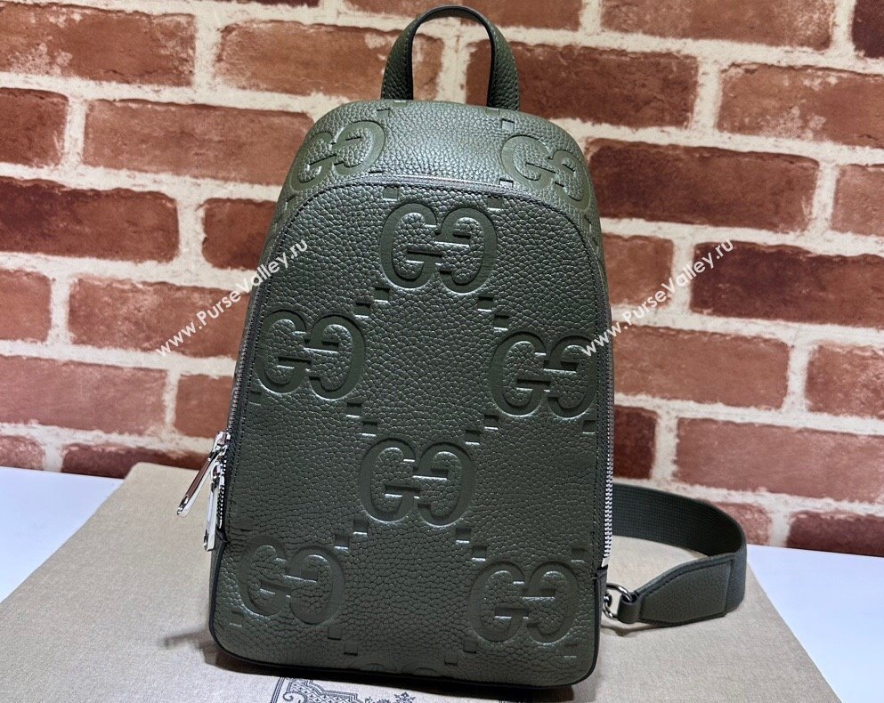 Gucci Jumbo GG Leather crossbody bag 766937 Green (dlh-23122226)
