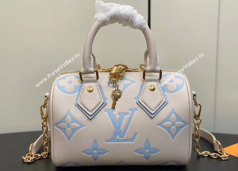 Louis Vuitton Monogram Empreinte leather Speedy Bandoulière 20 Bag M46397 creamy/Blue 2024 (kiki-23122318)