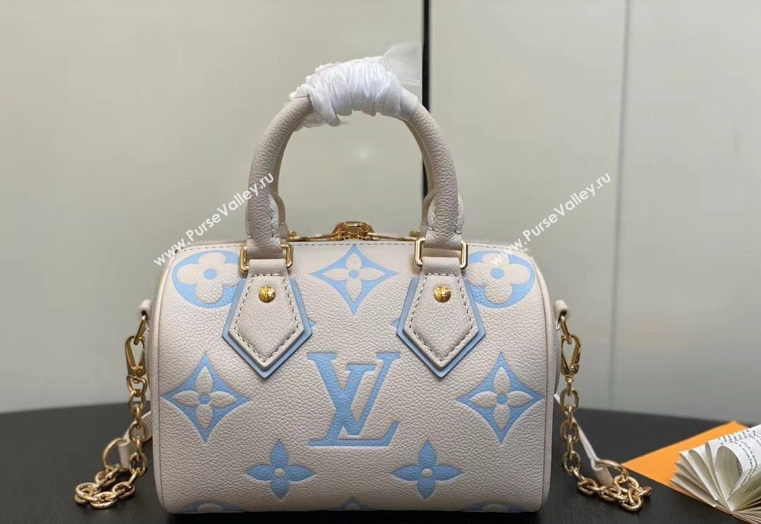 Louis Vuitton Monogram Empreinte leather Speedy Bandoulière 20 Bag M46397 creamy/Blue 2024 (kiki-23122318)