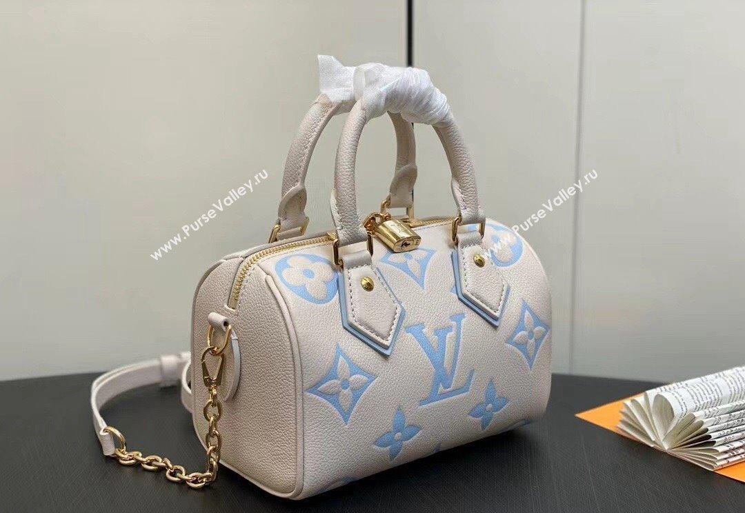 Louis Vuitton Monogram Empreinte leather Speedy Bandoulière 20 Bag M46397 creamy/Blue 2024 (kiki-23122318)