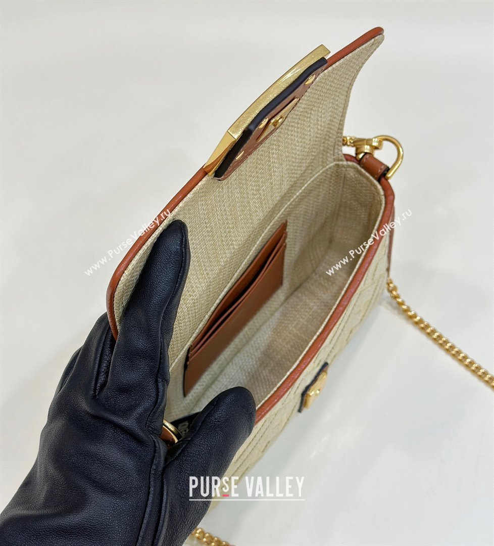 Fendi Mini Baguette bag in Natural straw canvas with FF embroidery (chaoliu-23122616)