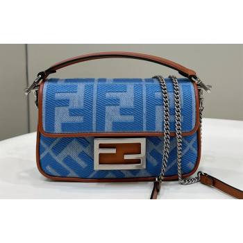 Fendi Mini Baguette bag in Denim Blue with FF embroidery (chaoliu-23122617)