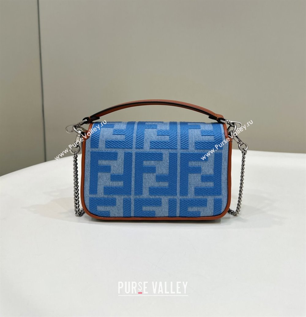 Fendi Mini Baguette bag in Denim Blue with FF embroidery (chaoliu-23122617)