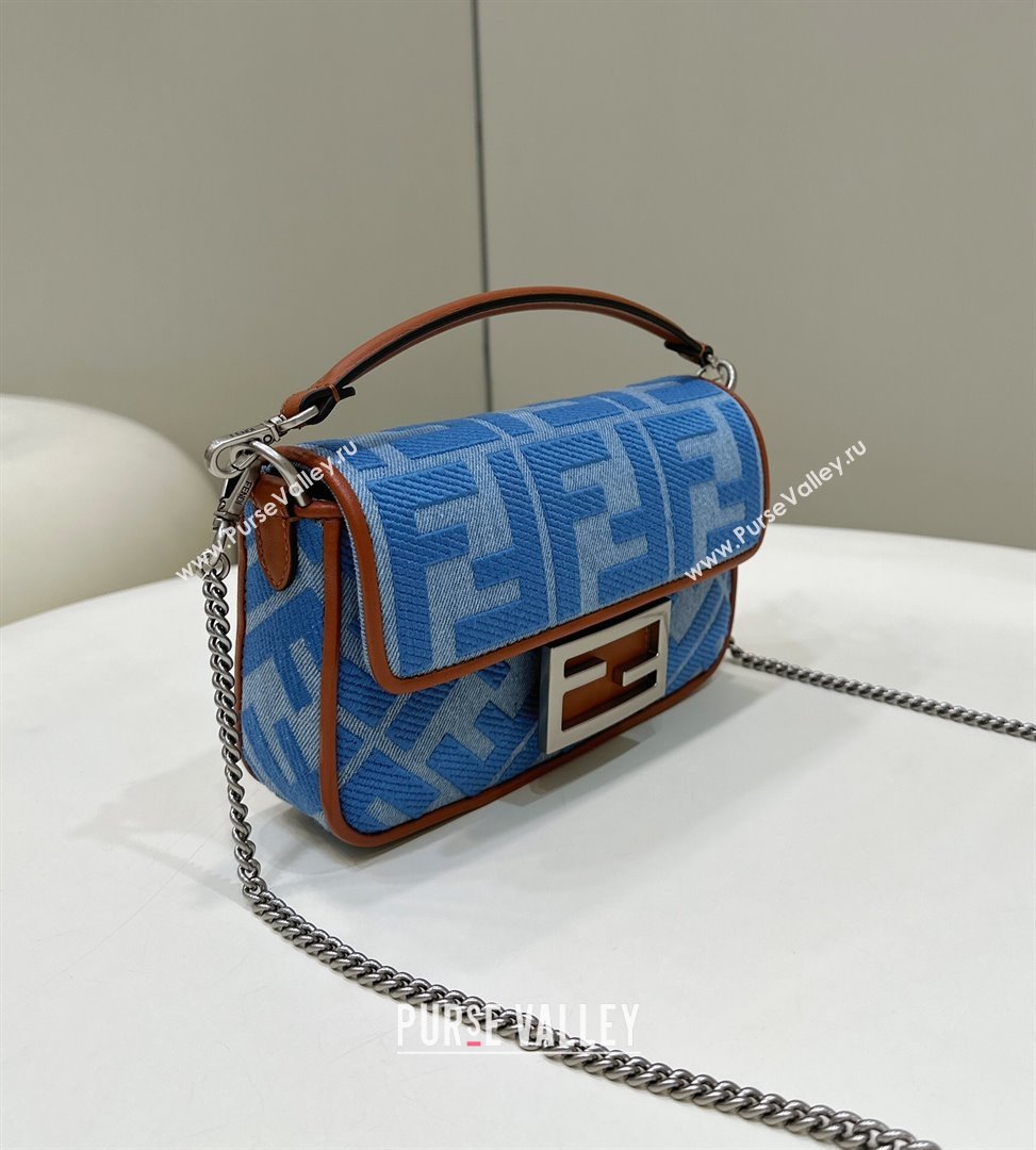 Fendi Mini Baguette bag in Denim Blue with FF embroidery (chaoliu-23122617)
