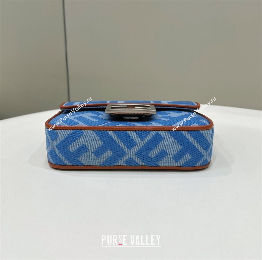 Fendi Mini Baguette bag in Denim Blue with FF embroidery (chaoliu-23122617)
