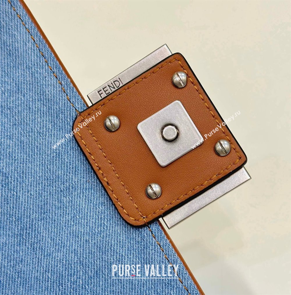 Fendi Mini Baguette bag in Denim Blue with FF embroidery (chaoliu-23122617)