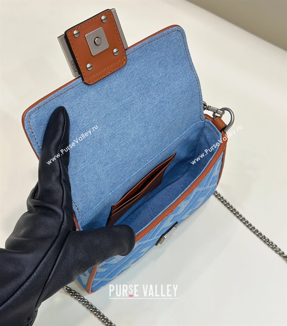Fendi Mini Baguette bag in Denim Blue with FF embroidery (chaoliu-23122617)