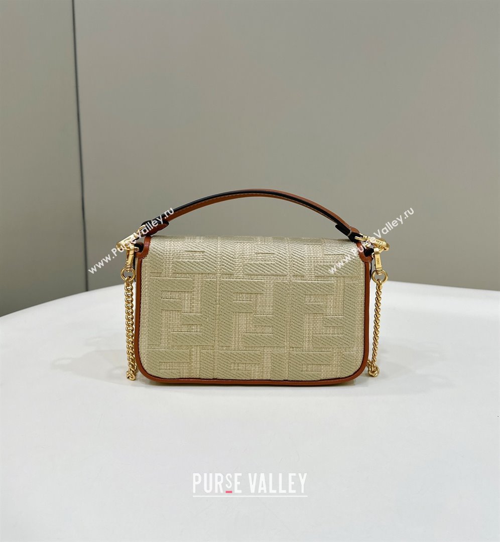 Fendi Mini Baguette bag in Natural straw canvas with FF embroidery (chaoliu-23122616)