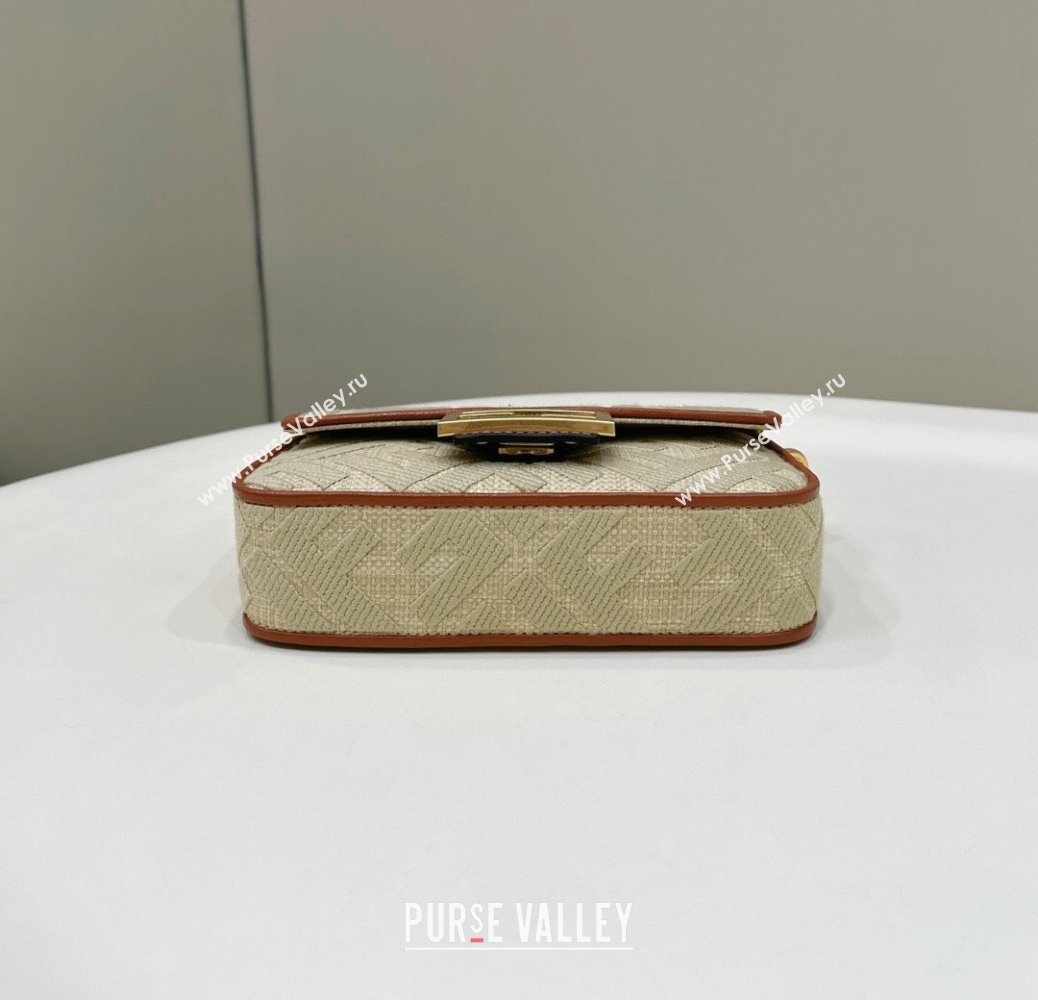 Fendi Mini Baguette bag in Natural straw canvas with FF embroidery (chaoliu-23122616)
