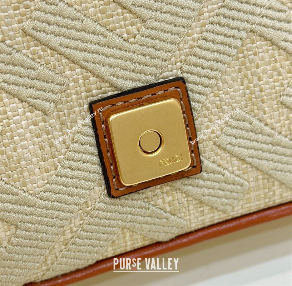 Fendi Mini Baguette bag in Natural straw canvas with FF embroidery (chaoliu-23122616)