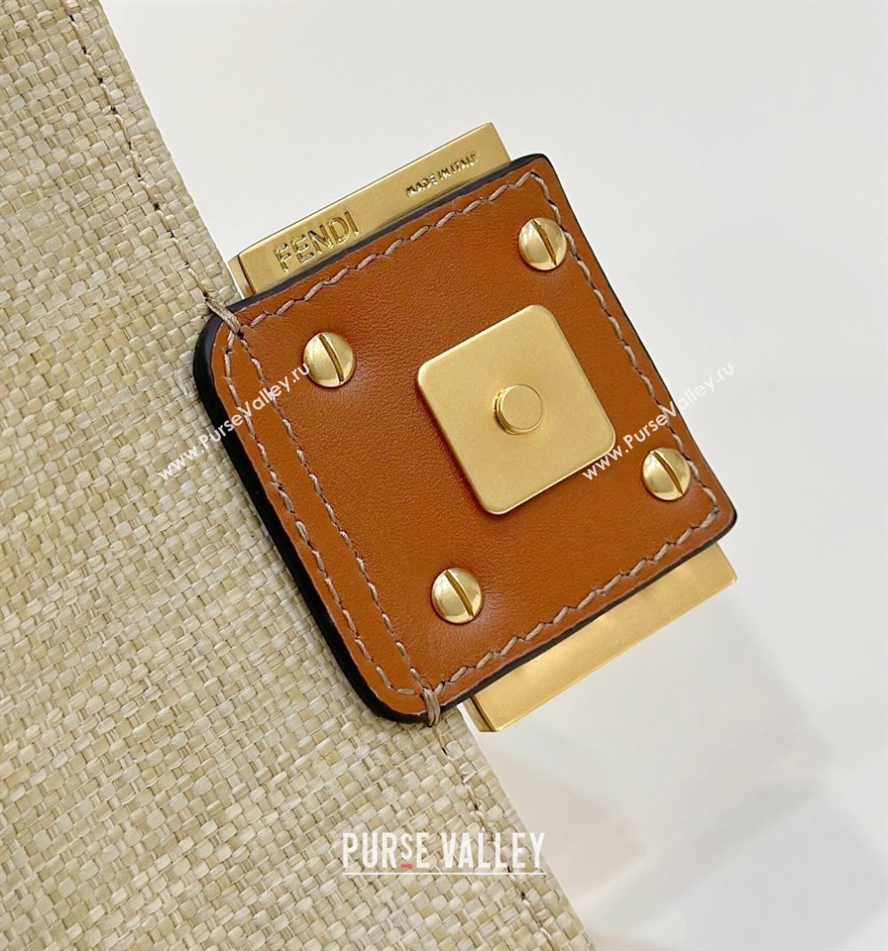 Fendi Mini Baguette bag in Natural straw canvas with FF embroidery (chaoliu-23122616)