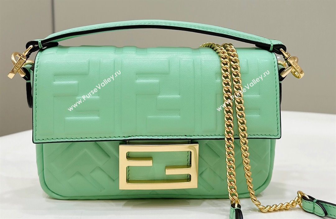 Fendi Nappa Leather Mini Baguette bag Light Green (chaoliu-23122630)