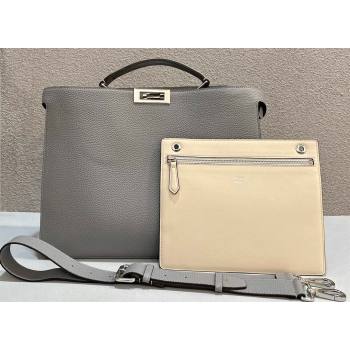 Fendi Peekaboo Iseeu Medium Bag in Selleria Leather 7VA529 Gray/White (chaoliu-23122731)