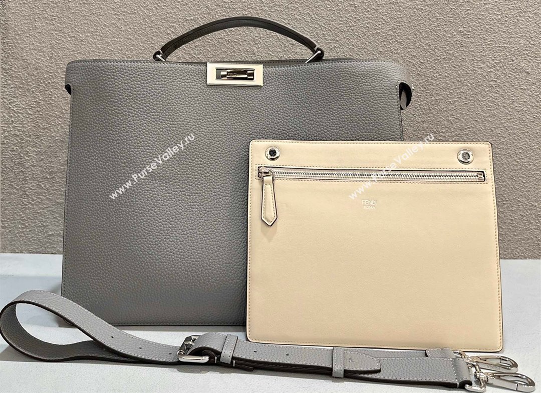 Fendi Peekaboo Iseeu Medium Bag in Selleria Leather 7VA529 Gray/White (chaoliu-23122731)