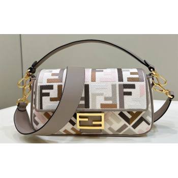 Fendi Medium Baguette bag in Multicolor Gray canvas with FF embroidery (chaoliu-23122615)