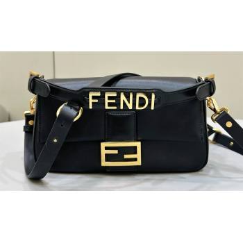Fendi by Stefano Pilati Medium Baguette Bag handle with metal FENDI lettering in Black nappa leather 2024 (chaoliu-23122740)