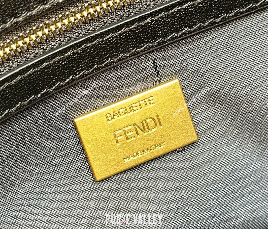 Fendi by Stefano Pilati Medium Baguette Bag handle with metal FENDI lettering in Black nappa leather 2024 (chaoliu-23122740)