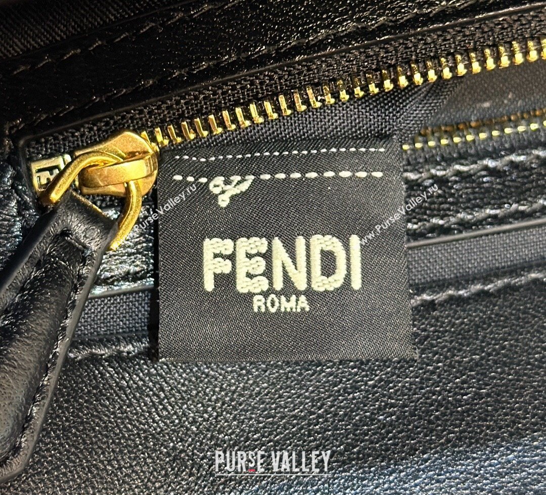 Fendi by Stefano Pilati Medium Baguette Bag handle with metal FENDI lettering in Black nappa leather 2024 (chaoliu-23122740)