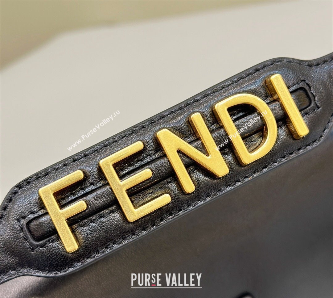 Fendi by Stefano Pilati Medium Baguette Bag handle with metal FENDI lettering in Black nappa leather 2024 (chaoliu-23122740)