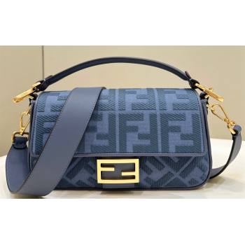 Fendi Medium Baguette bag in Blue canvas with FF embroidery (chaoliu-23122611)