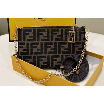 Fendi Baguette Pouch clutch with chain Bag in Brown jacquard FF fabric (chaoliu-23122726)