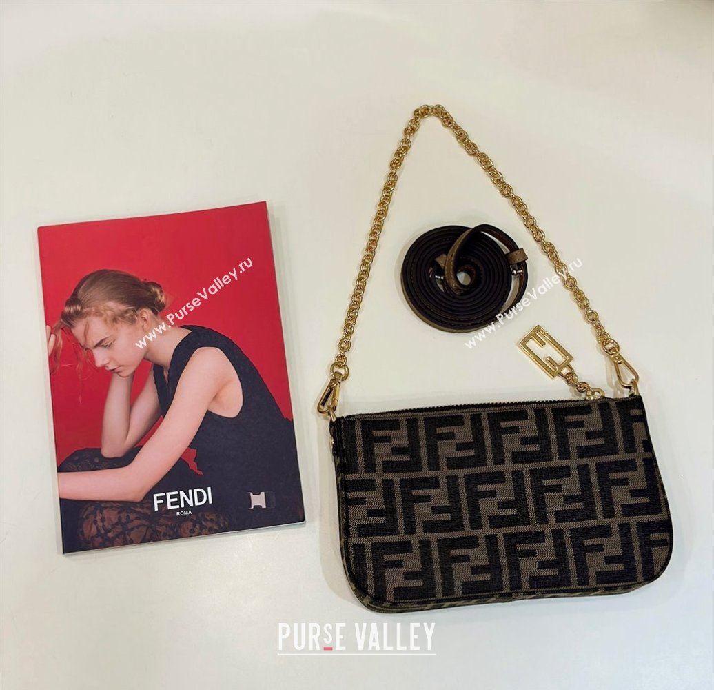 Fendi Baguette Pouch clutch with chain Bag in Brown jacquard FF fabric (chaoliu-23122726)