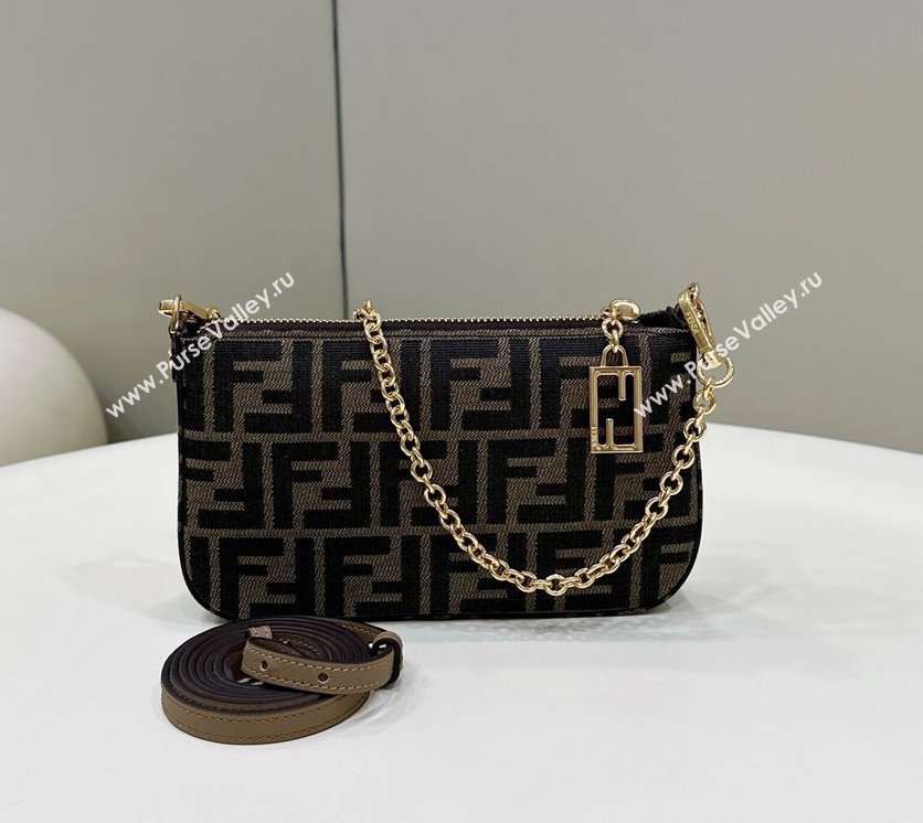 Fendi Baguette Pouch clutch with chain Bag in Brown jacquard FF fabric (chaoliu-23122726)