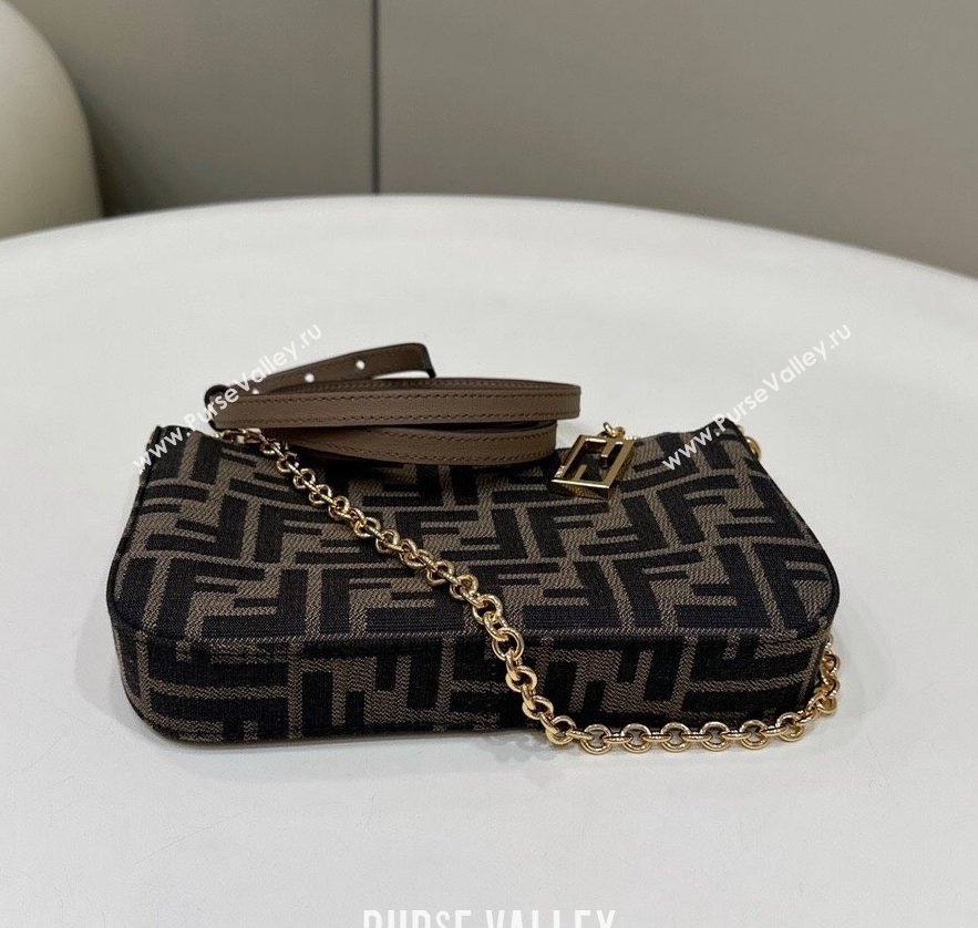 Fendi Baguette Pouch clutch with chain Bag in Brown jacquard FF fabric (chaoliu-23122726)