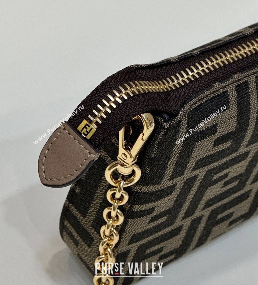 Fendi Baguette Pouch clutch with chain Bag in Brown jacquard FF fabric (chaoliu-23122726)