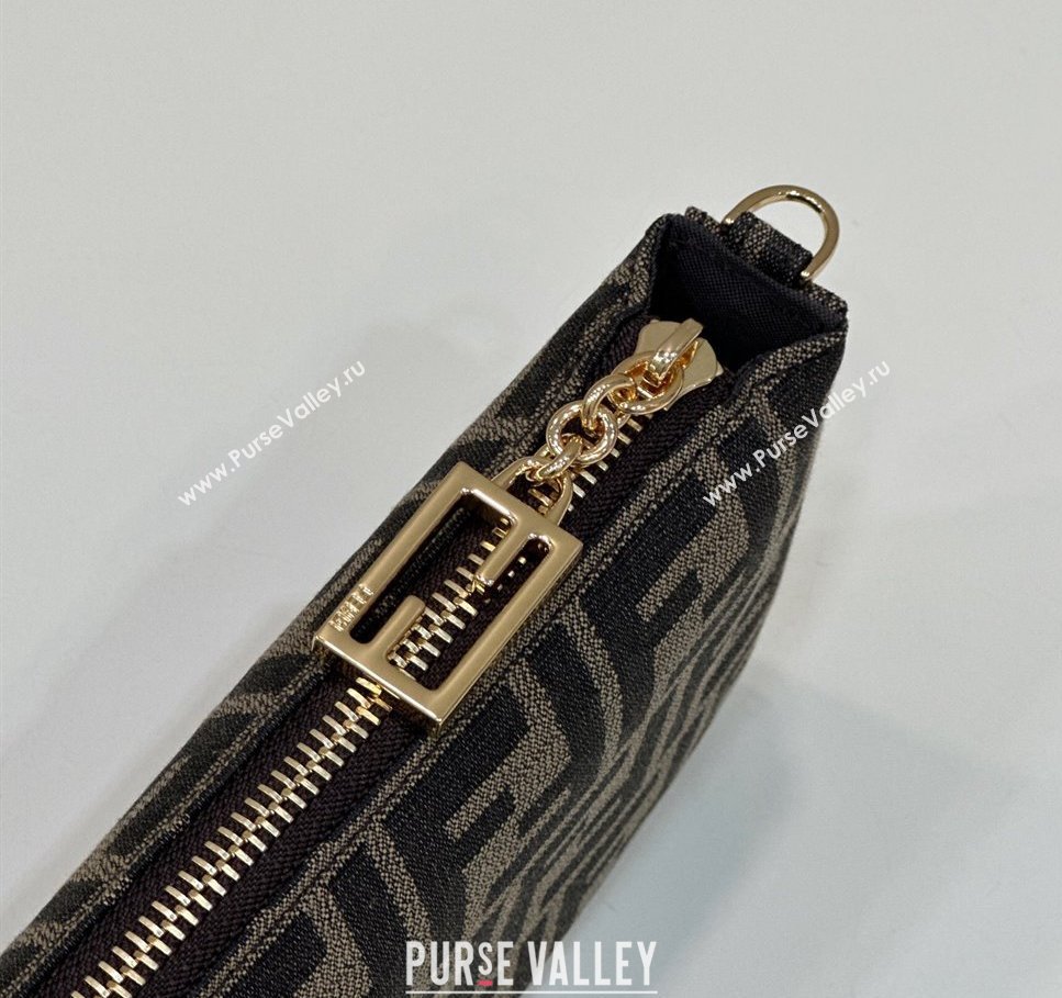 Fendi Baguette Pouch clutch with chain Bag in Brown jacquard FF fabric (chaoliu-23122726)