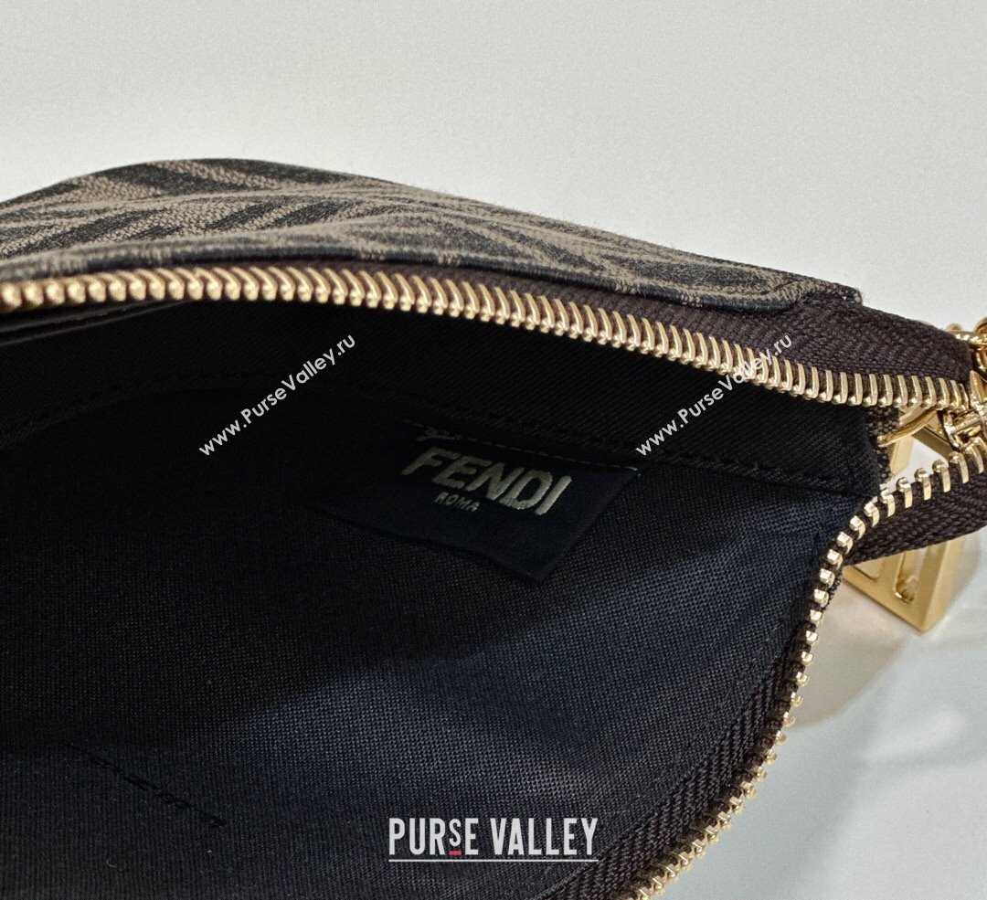 Fendi Baguette Pouch clutch with chain Bag in Brown jacquard FF fabric (chaoliu-23122726)