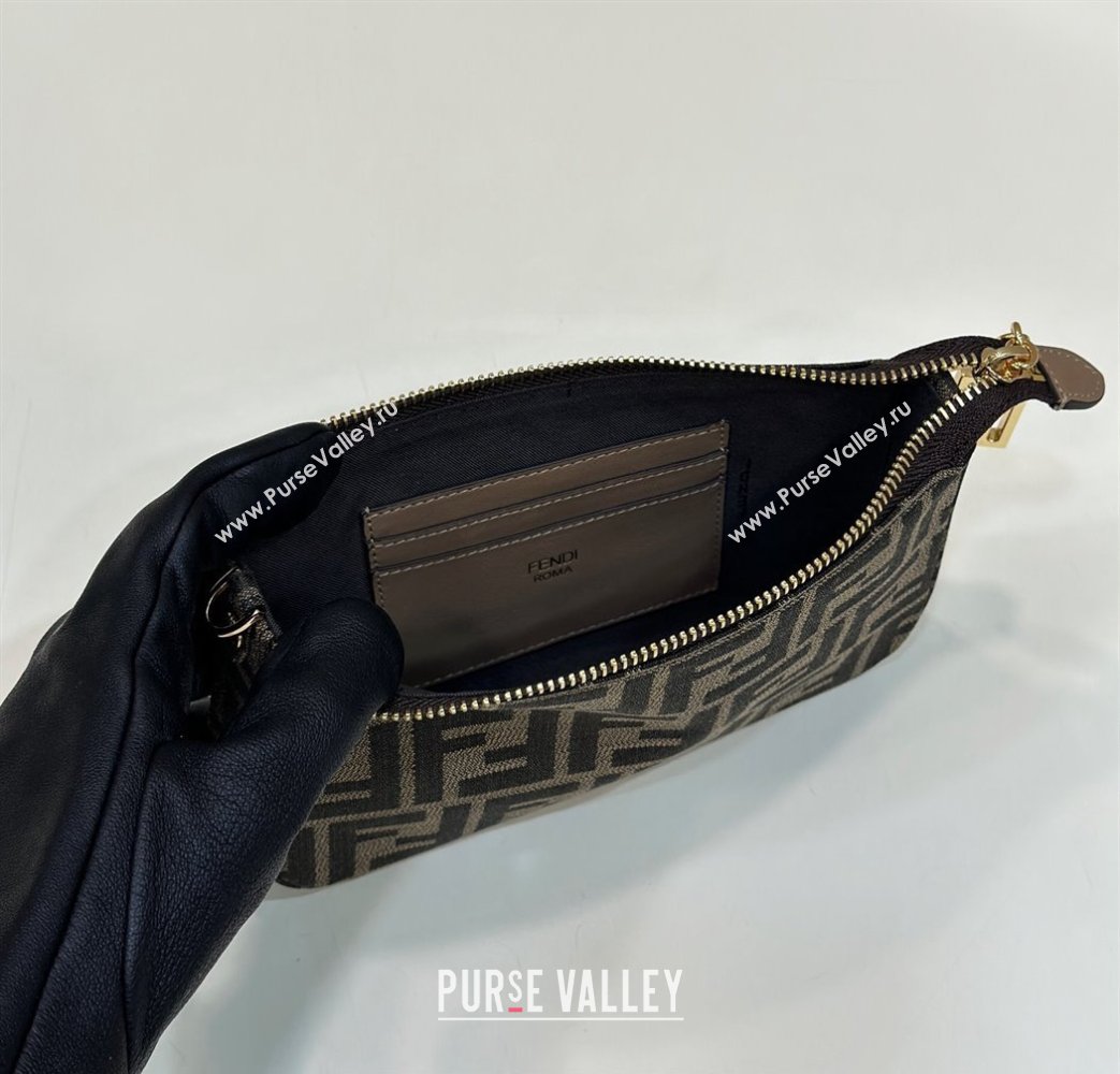 Fendi Baguette Pouch clutch with chain Bag in Brown jacquard FF fabric (chaoliu-23122726)
